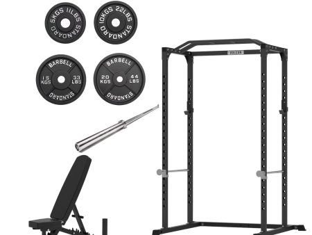 VULCAN Home Gym Power Cage, Olympic Barbell, 100kg Machined Olympic Iron Plates & Pro Adjustable Bench | IN STOCK Online Sale