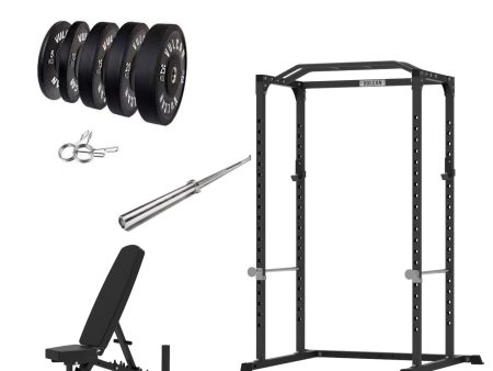 VULCAN Home Gym Power Cage, Olympic Barbell, 150kg Black Bumper Weight Plates & Pro Adjustable Bench | IN STOCK Online now