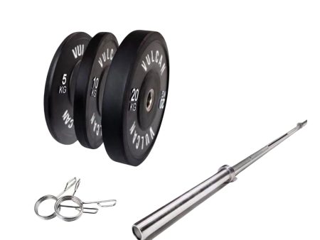 VULCAN Elite Black Bumper Package (Olympic Barbell & 70kg Bumper Plates) | IN STOCK Online