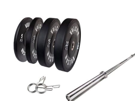 VULCAN Standard Black Bumper Package (Olympic Barbell & 100kg Bumper Plates) | IN STOCK For Cheap