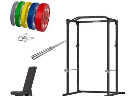 VULCAN Home Gym Power Cage, Olympic Barbell, 150kg Colour Bumper Weight Plates & Commercial FID Bench | IN STOCK Cheap