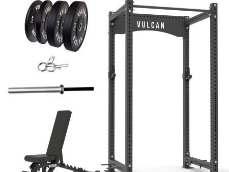 VULCAN Atlas Power Rack, Olympic Barbell, 100kg Black Bumper Weight Plates & Commercial FID Bench | IN STOCK Online Hot Sale