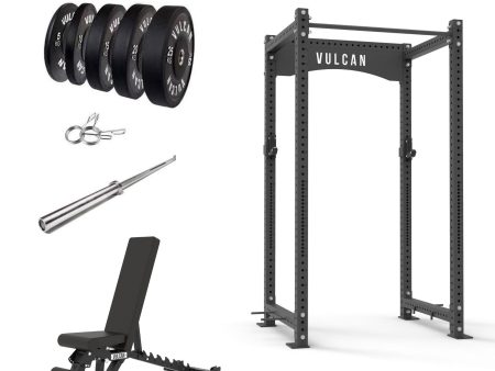 VULCAN Atlas Power Rack, Olympic Barbell, 150kg Black Bumper Weight Plates & Commercial FID Bench | IN STOCK Online Hot Sale