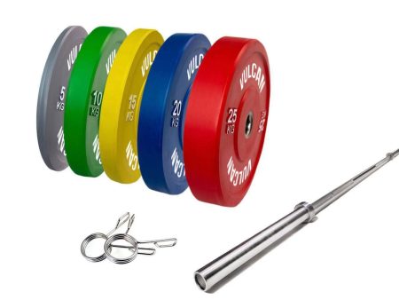 VULCAN Premium Colour Bumper Package (Olympic Barbell & 150kg Bumper Plates) | IN STOCK Sale