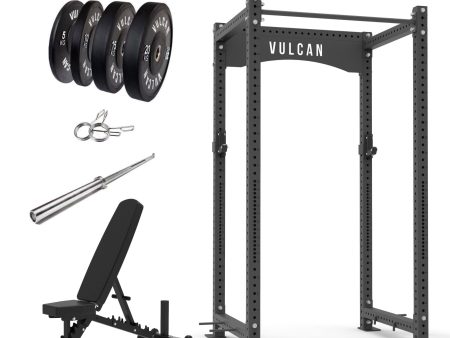 VULCAN Atlas Power Rack, Olympic Barbell, 100kg Black Bumper Weight Plates & Pro Adjustable Bench | IN STOCK Online Hot Sale